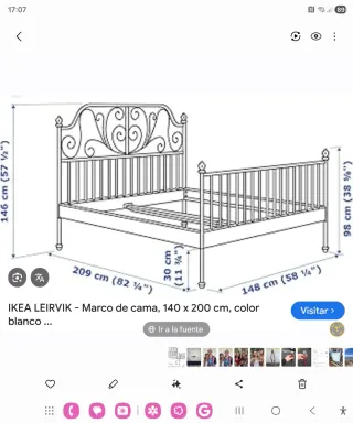 Cama Ikea Liervik Metal Blanca (incluye somier)