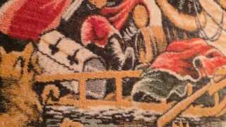 Tapiz antiguo escena invernal con caballos