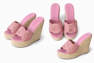 Sandalias cuña rosa y beige talla 40