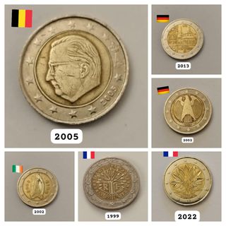 Lote 6 Monedas 2 Euros (FR, DE, BE, IE)