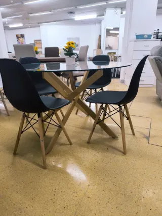 Mesa redonda cristal y patas metalicas