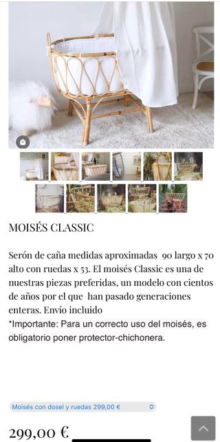 Cuna ratán con chichoneras y rulo antivuelco