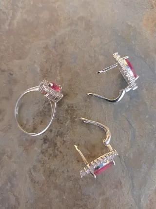 Juego Anillo y Pendientes Plata de ley con piedras