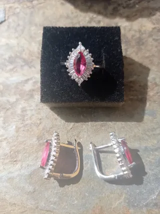 Juego Anillo y Pendientes Plata de ley con piedras