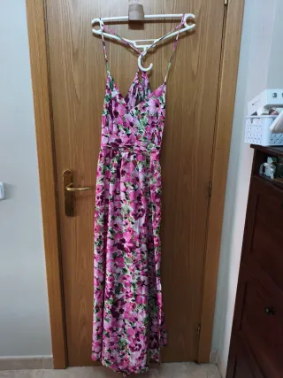 Vestido largo floral rosa y verde