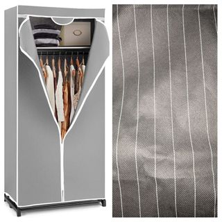 Armario de tela gris con rayas blancas