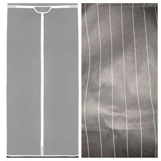 Armario de tela gris con rayas blancas