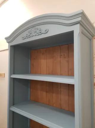Librería azul de madera con puertas