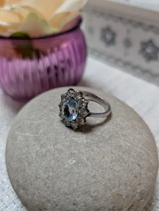 Anillo antiguo aguamarina plata