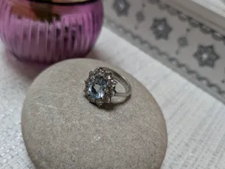 Anillo antiguo aguamarina plata