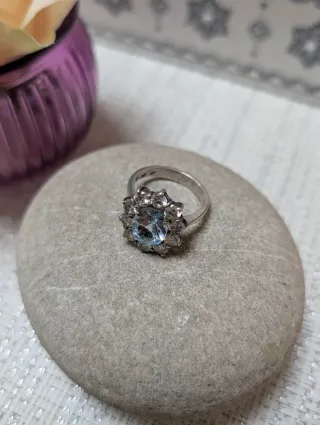 Anillo antiguo aguamarina plata