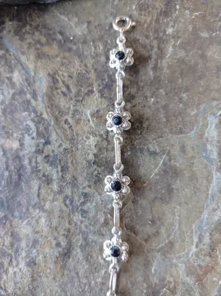 Pulsera Filigrana plata de ley Vintage Piedras Neg