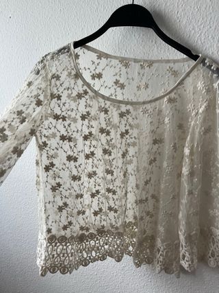 Blusa Zara encaje floral transparente