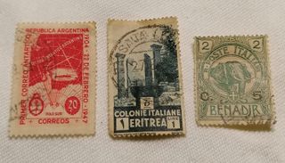 3 Rari Francobolli: Somalia Benadir, Eritrea, Arge