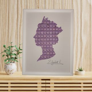 Quadro Elisabetta II con veri Francobolli inglesi