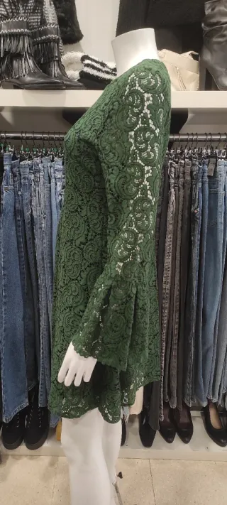 Vestido Zara calado verde Talla S