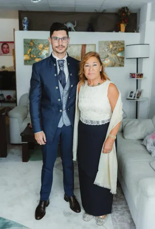 Traje novio boda  azul marino con estampado