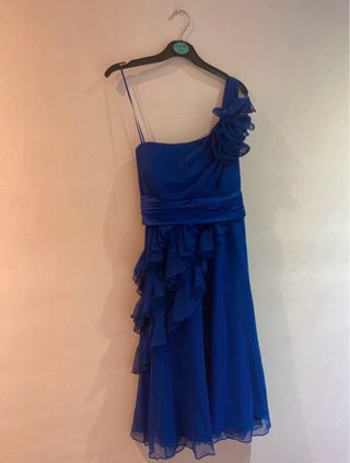 Vestido azul de fiesta asimétrico