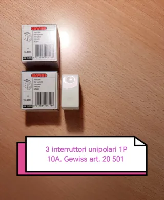 3 interruttori unipolari 1P 10A. Gewiss GW 20 501