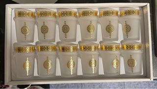 Juego 12 Vasos Te Vidrio Dorado