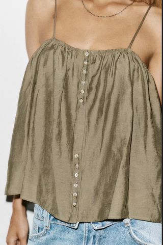 Top Zara fluido verde talla M sin estrenar