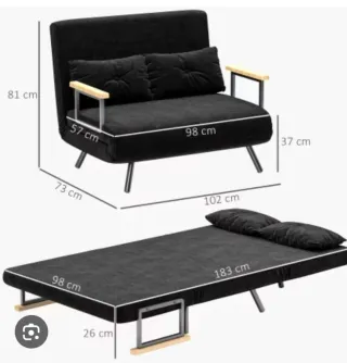 Sofá Cama Gris Tela y Metal