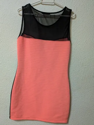 Vestido M sin mangas negro y rosa