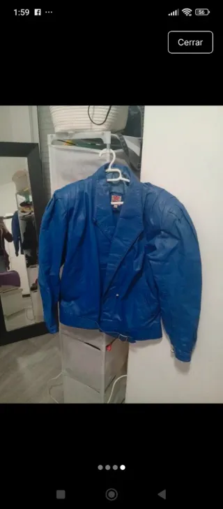 Chaqueta Piel Estilo Motero Vintage Azul