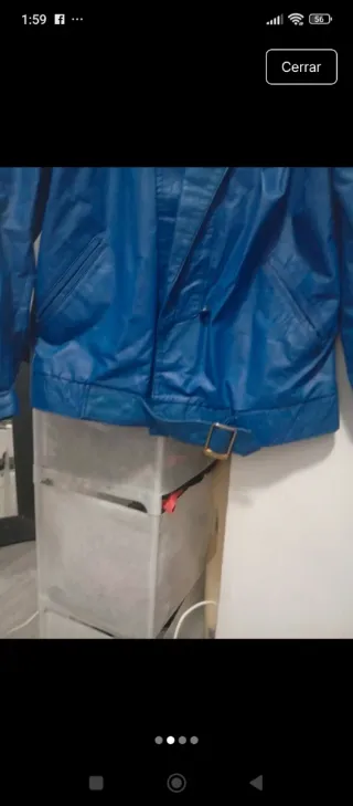 Chaqueta Piel Estilo Motero Vintage Azul