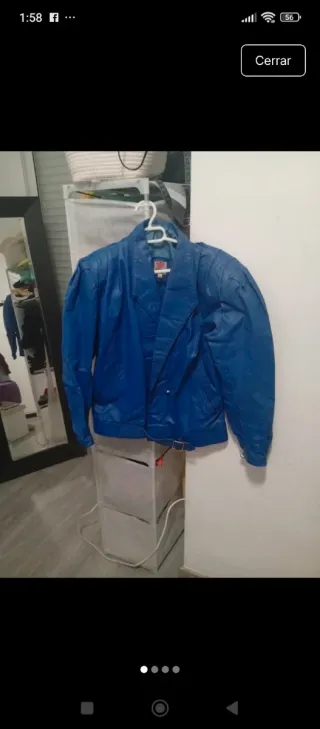 Chaqueta Piel Estilo Motero Vintage Azul