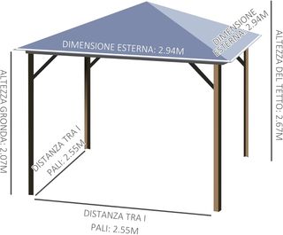 Gazebo da Giardino 3x3M con Tetto in Policarbonato e Zanzariere, Struttura in Alluminio, Caffè e Cachi