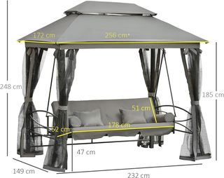 Dondolino da 3 Posti con Letto Singolo, Gazebo, Zanzariera e Cuscini 256X172X248Cm Grigio Scuro