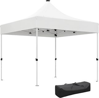 Gazebo Pieghevole 3x3 M Pop up con Altezza Regolabile su 3 Livelli con Luci LED Solari e Borsa da Trasporto, Gazebo da Esterno in Metallo e Oxford, UV50+, per Giardino, Feste, Campeggio, Bianco