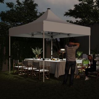 Gazebo Pieghevole 3x3 M Pop up con Altezza Regolabile su 3 Livelli con Luci LED Solari e Borsa da Trasporto, Gazebo da Esterno in Metallo e Oxford, UV50+, per Giardino, Feste, Campeggio, Bianco