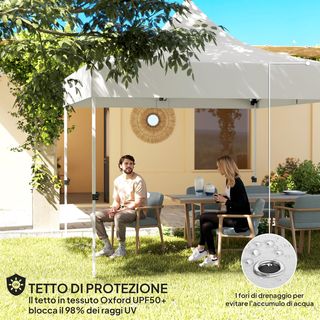 Gazebo Pieghevole 3x3 M Pop up con Altezza Regolabile su 3 Livelli con Luci LED Solari e Borsa da Trasporto, Gazebo da Esterno in Metallo e Oxford, UV50+, per Giardino, Feste, Campeggio, Bianco