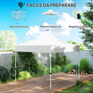 Gazebo Pieghevole 3x3 M Pop up con Altezza Regolabile su 3 Livelli con Luci LED Solari e Borsa da Trasporto, Gazebo da Esterno in Metallo e Oxford, UV50+, per Giardino, Feste, Campeggio, Bianco
