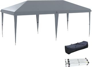 Gazebo pieghevole 6x3 Pop up con altezza regolabile a 3 livelli e borsa da trasporto, Gazebo da esterno resistente in acciaio e tessuto Oxford, per giardino, feste, campeggio, grigio chiaro