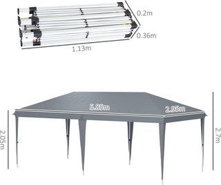 Gazebo pieghevole 6x3 Pop up con altezza regolabile a 3 livelli e borsa da trasporto, Gazebo da esterno resistente in acciaio e tessuto Oxford, per giardino, feste, campeggio, grigio chiaro