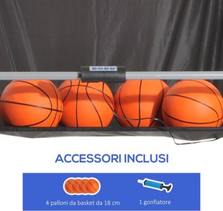 Canestro da Basket con Pannello LED, Pompa, 2 Cestini, 4 Palloni e 8 Modalità di Gioco, Macchina da Basket Elettronica in Acciaio, Tela Oxford, MDF, 205X110X205 Cm, Bianco e Nero