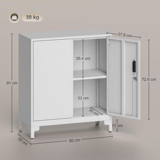 Armadio per Documenti in Metallo con Serratura a Chiave, Armadio Ufficio con 2 Porte e 2 Ripiani, Mobile Portadocumenti, per Casa Studio Ufficio Garage, 80X35X91 Cm, Bianco
