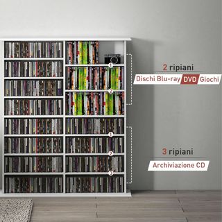 Mueble Porta CD Con 12 Estantes Regulables, Estante Para 720 CD/396 DVD Ahorra Espacio en Madera, Mueble Portacd Con 16 Compartimentos, Para Sala de Estar, Dormitorio, Oficina, 106.5X24X126.3Cm, B...