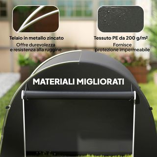 Garage per Biciclette da Esterno, Stoccaggio Impermeabile con Ingresso con Cerniera, Tenda da Garage per Biciclette e Attrezzi in Metallo Zincato e Tessuto PE, 245X120X200 Cm, Grigio Scuro