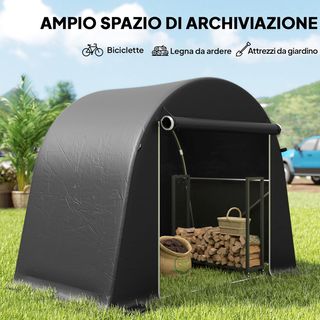 Garage per Biciclette da Esterno, Stoccaggio Impermeabile con Ingresso con Cerniera, Tenda da Garage per Biciclette e Attrezzi in Metallo Zincato e Tessuto PE, 245X120X200 Cm, Grigio Scuro