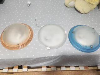 Lámparas de techo (madera, azul, cristal) las 3