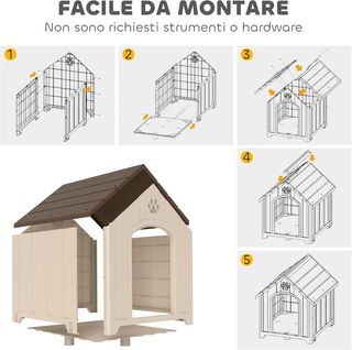 Caseta para Perros de Exterior, Tamaño Grande y XL, Casa para Perros de Plástico Impermeable con Base Elevada, Ventanas y Techo Inclinado para Jardín, Patio, Terraza, Casa, 102X94X103 Cm, Beige