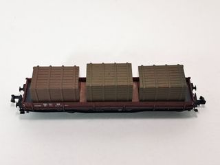 Escala N Vagón plataforma con carga grandes cajas