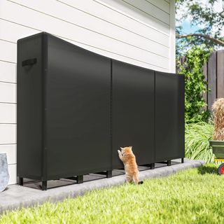 Porta Legna Esterno in Acciaio, Supporto Legna Esterno con Copertura Impermeabile Oxford 600D, Struttura Regolabile e Catene di Metallo, Porta Legna Elevato, 0.8M³, 235X31X116 Cm, Nero