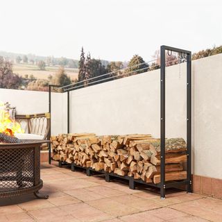 Porta Legna Esterno in Acciaio, Supporto Legna Esterno con Copertura Impermeabile Oxford 600D, Struttura Regolabile e Catene di Metallo, Porta Legna Elevato, 0.8M³, 235X31X116 Cm, Nero