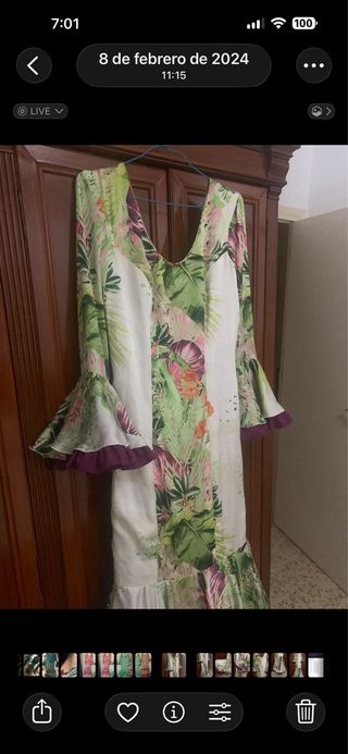 Bata flamenca verde y rosa