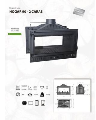 Estufa de Leña Hogar 90  de 2 Caras CAST1007